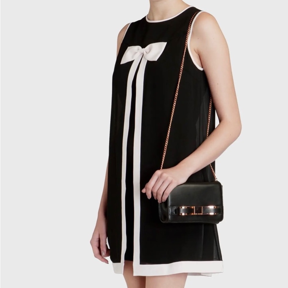 Ted Baker London Josa Swing Mini Dress w Bow Black n White